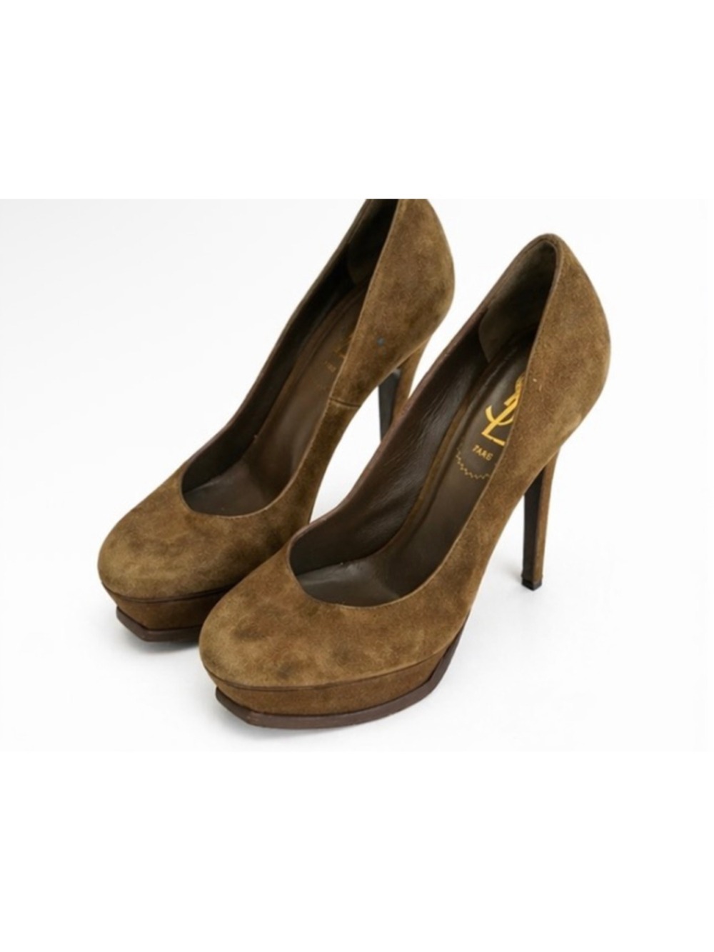 Yves Saint Laurent YSL Brown Suede Platform Heels 37/7 - Picture 1 of 3